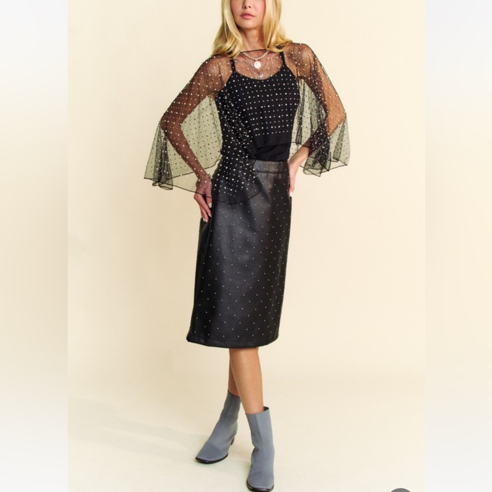 NEW TRENDING SO PRETTY PEARL RHINE STONE EMBELLISHED MESH TOPPER CAPE - Picture 5 of 7